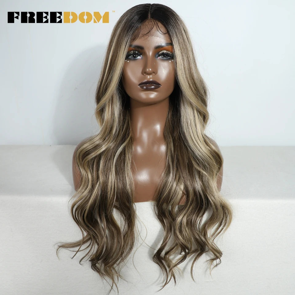 30" Long Wavy Synthetic Lace Front Wig - Freedom Body Wave Middle Part (Multi-Color)