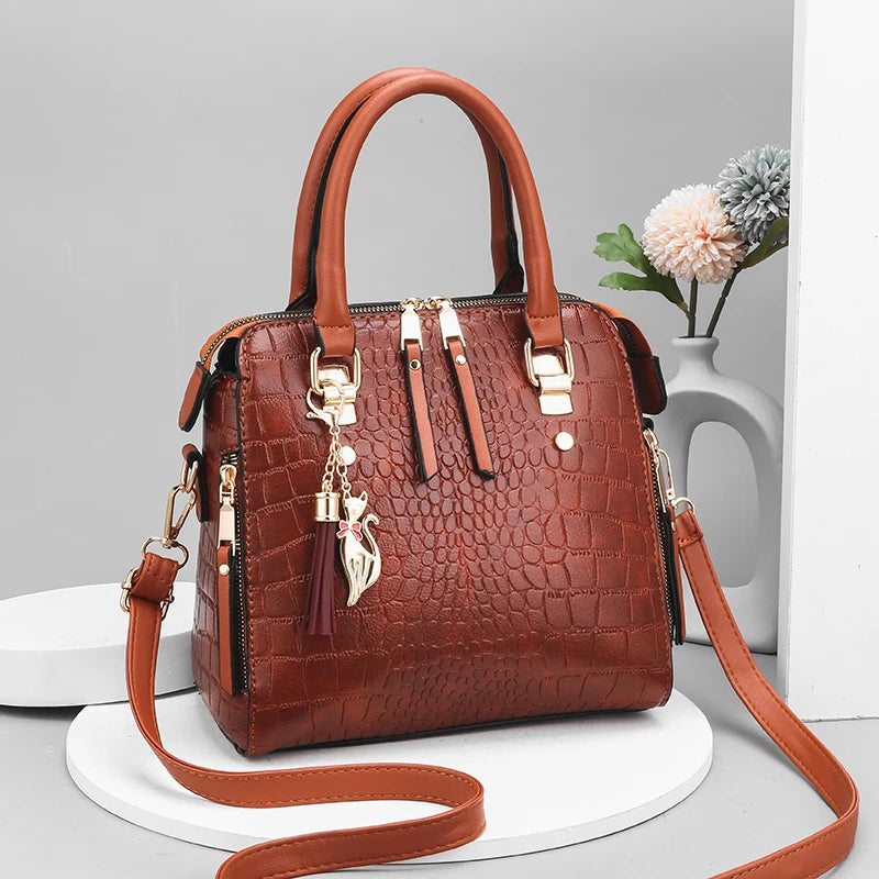 Luxurious Crocodile Embossed Leather Tote | Elegant Crossbody Satchel