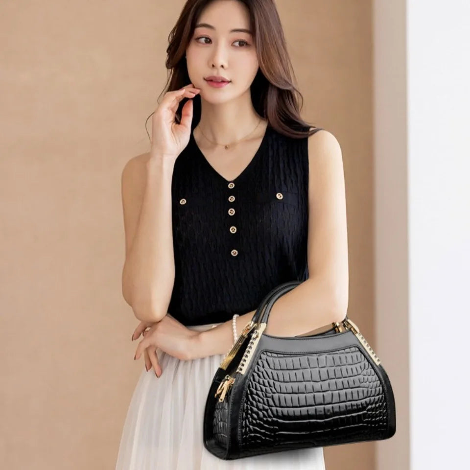 Luxury Alligator Embossed Patent Leather Shoulder & Crossbody Bag