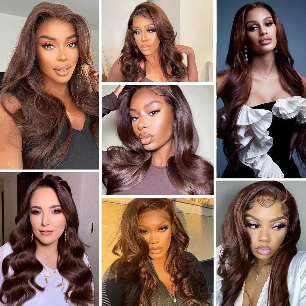 Chocolate Brown Body Wave Lace Front Wig | 13x6 Pre-Cut Glueless Wig | 200% Density Synthetic Hair