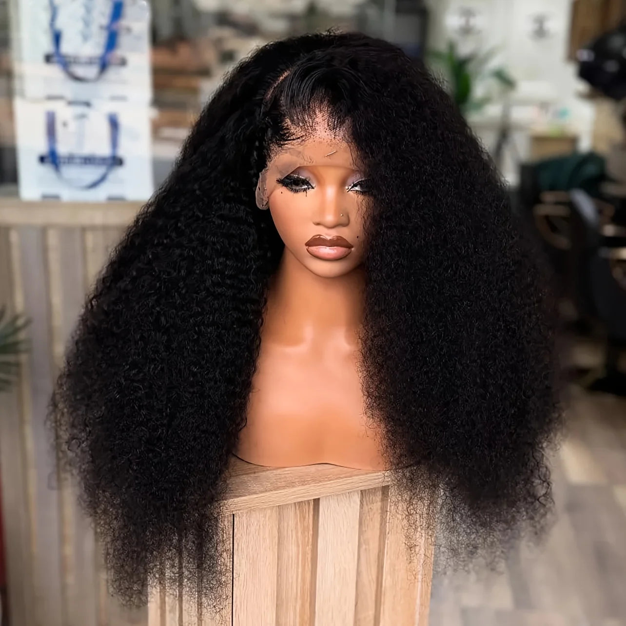 26" Glueless Kinky Curly Lace Front Wig – Natural Black, 180% Density with Baby Hair (Synthetic)