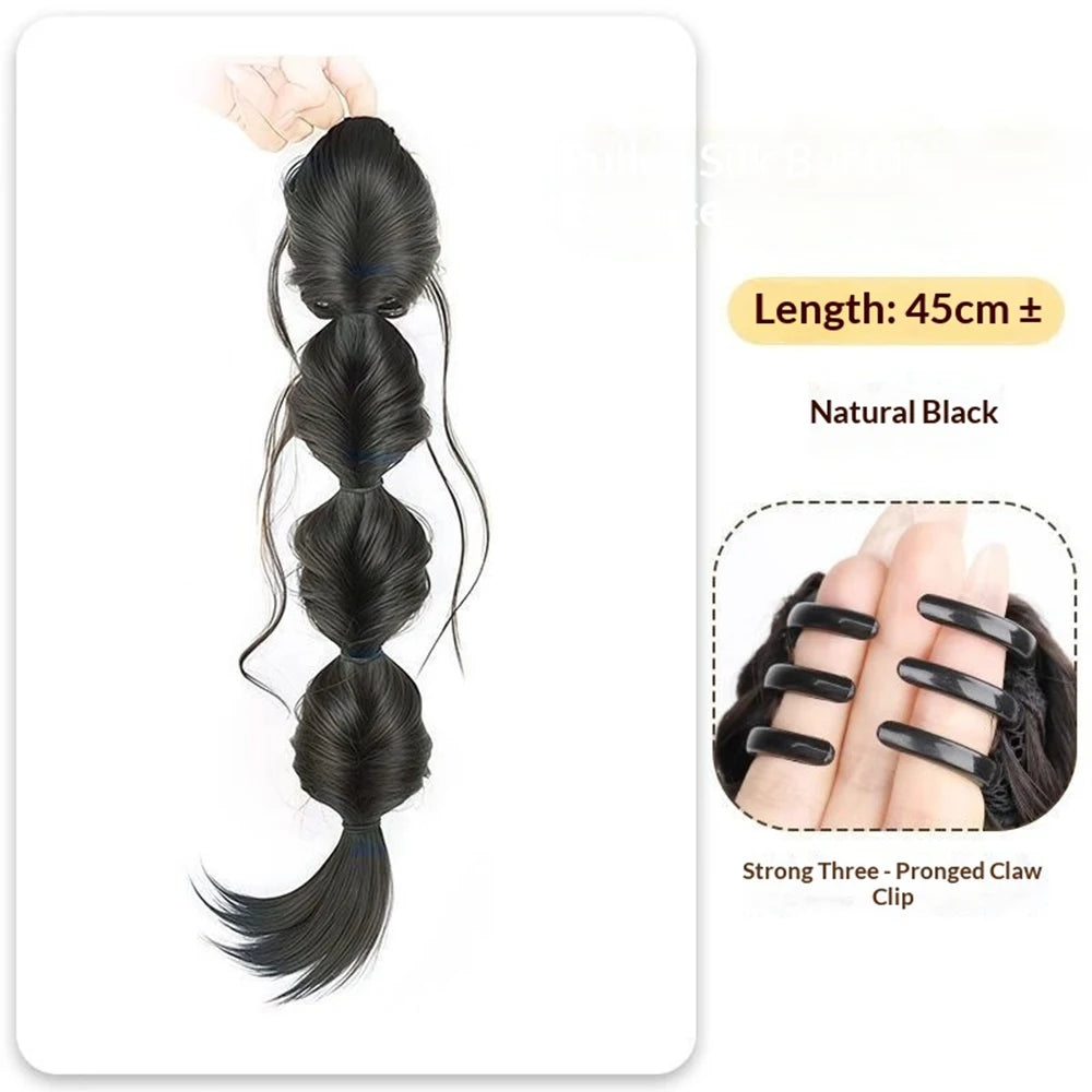 Claw Clip Fluffy Bubble Braid Ponytail – Heat Resistant Synthetic Hair Extension