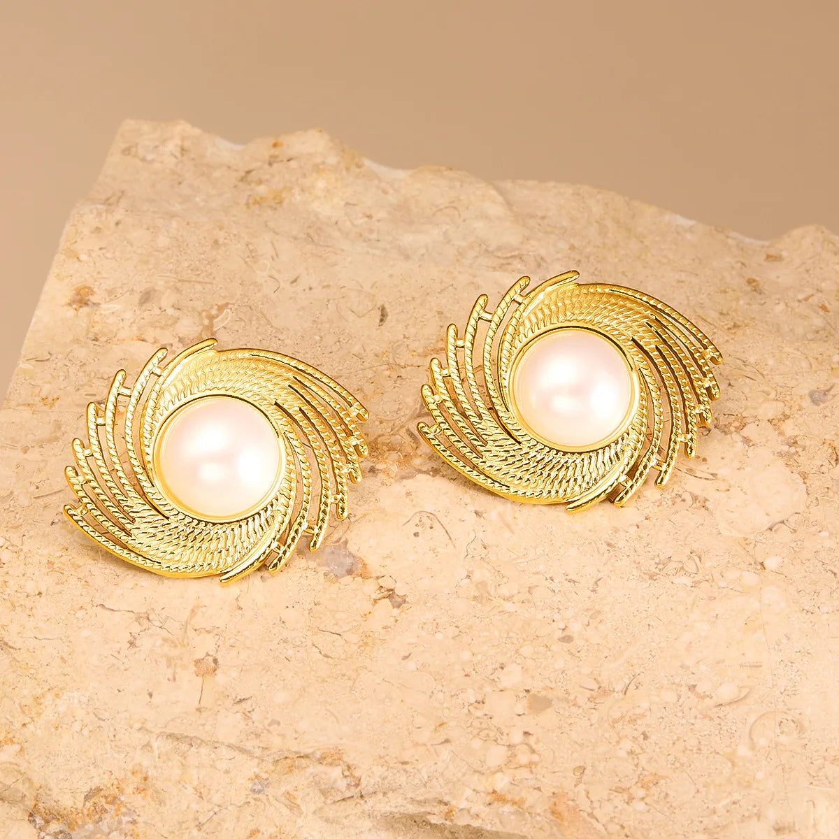 Gold Eye Shape Statement Earrings | Vintage Pearl Drop Dangle Earrings