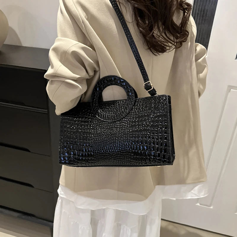 Designer Crocodile Print Square Bag - Luxury Green Leather Messenger & Crossbody Bag