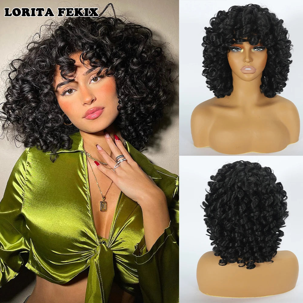 Beginner Friendly Glueless Red Curly Wig - Natural Look Short Afro Style with Bangs