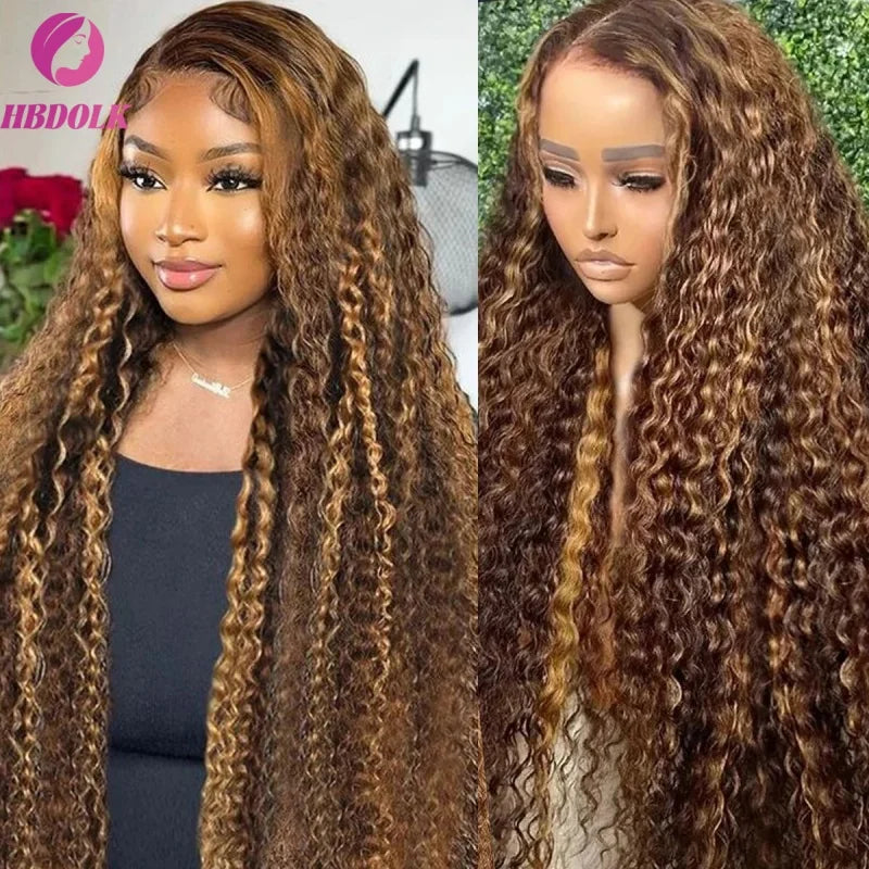 Deep Wave Glueless Lace Wig – 4/27 Honey Blonde Highlight 5x5 Human Hair