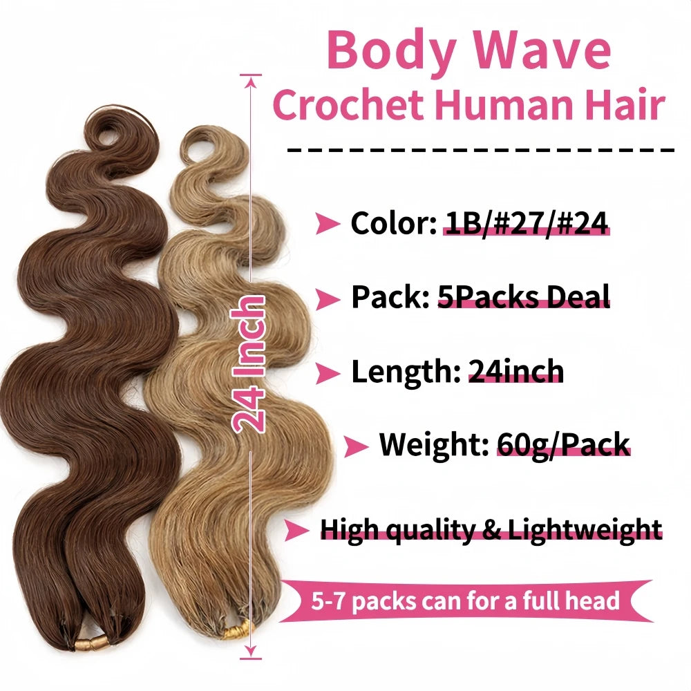Honey Blonde #27 Highlight Bulk Human Hair for Boho Braids - Reusable Body Wave Brazilian Hair for Knotless Styles