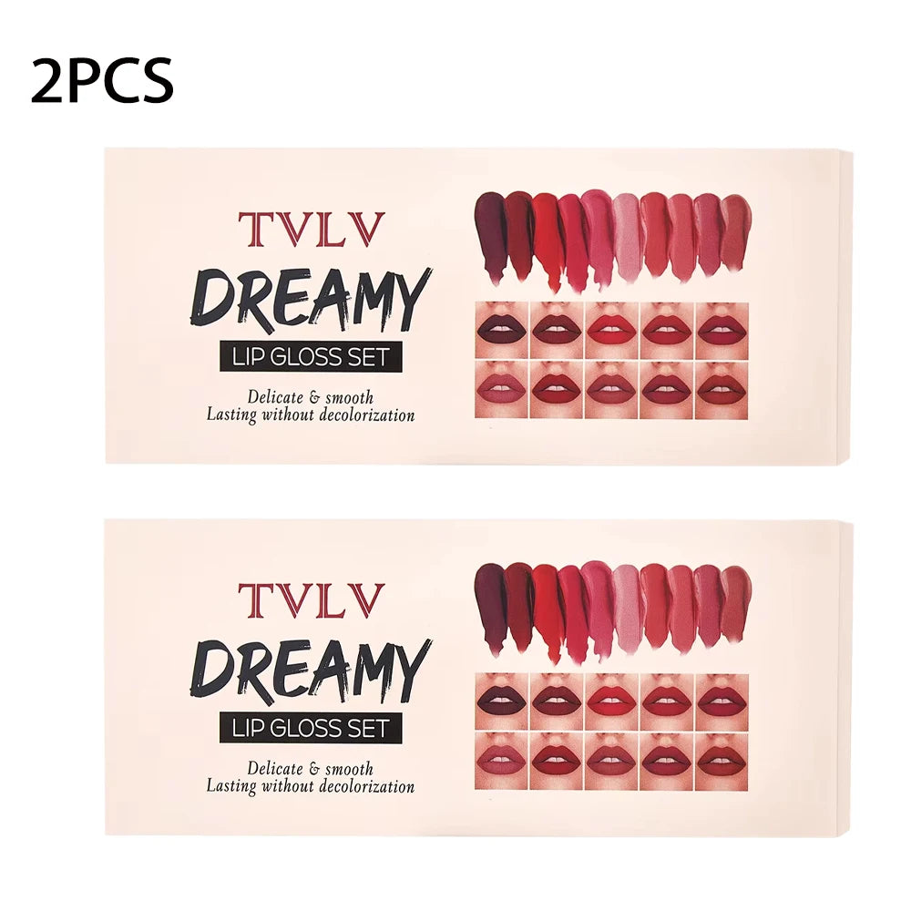 10-Piece Professional Velvet Lipstick Set – 24-Hour Waterproof & Smudge-Proof Lip Gloss – Intense Pigment with Moisturizing Core