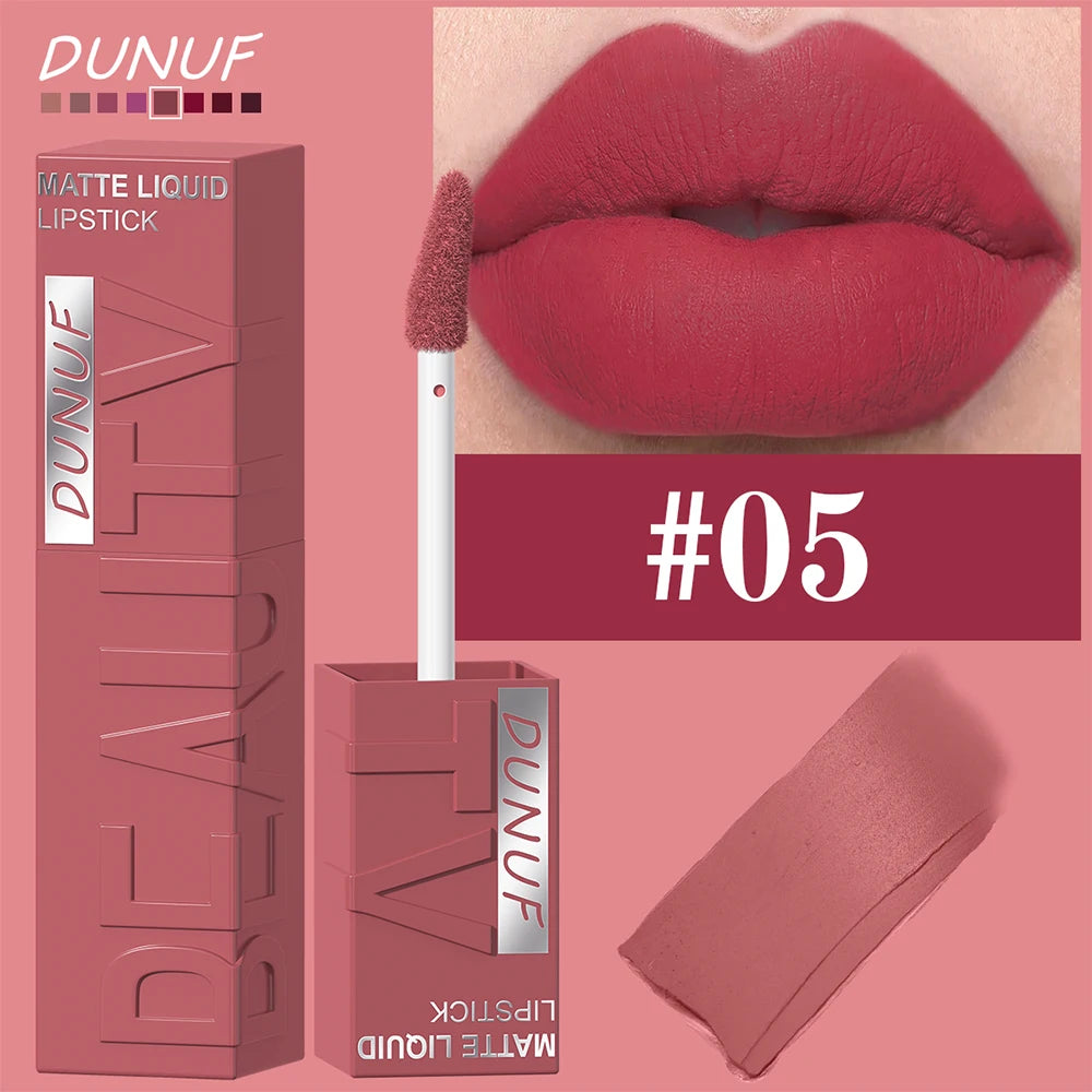 DUNUF Smooth Velvet Matte Lipstick – 3D Plumping & Waterproof