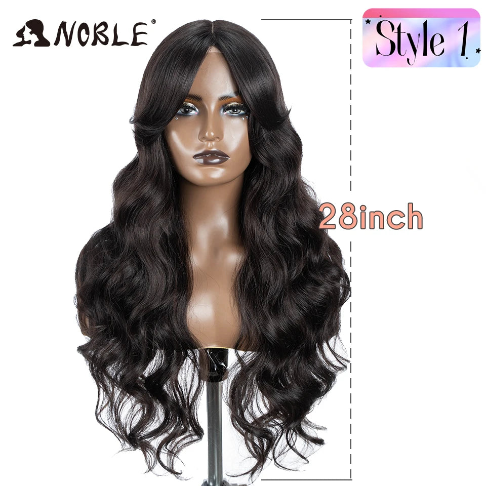 Noble 36" Synthetic Lace Front Wig – Long Body Wave with Side Part