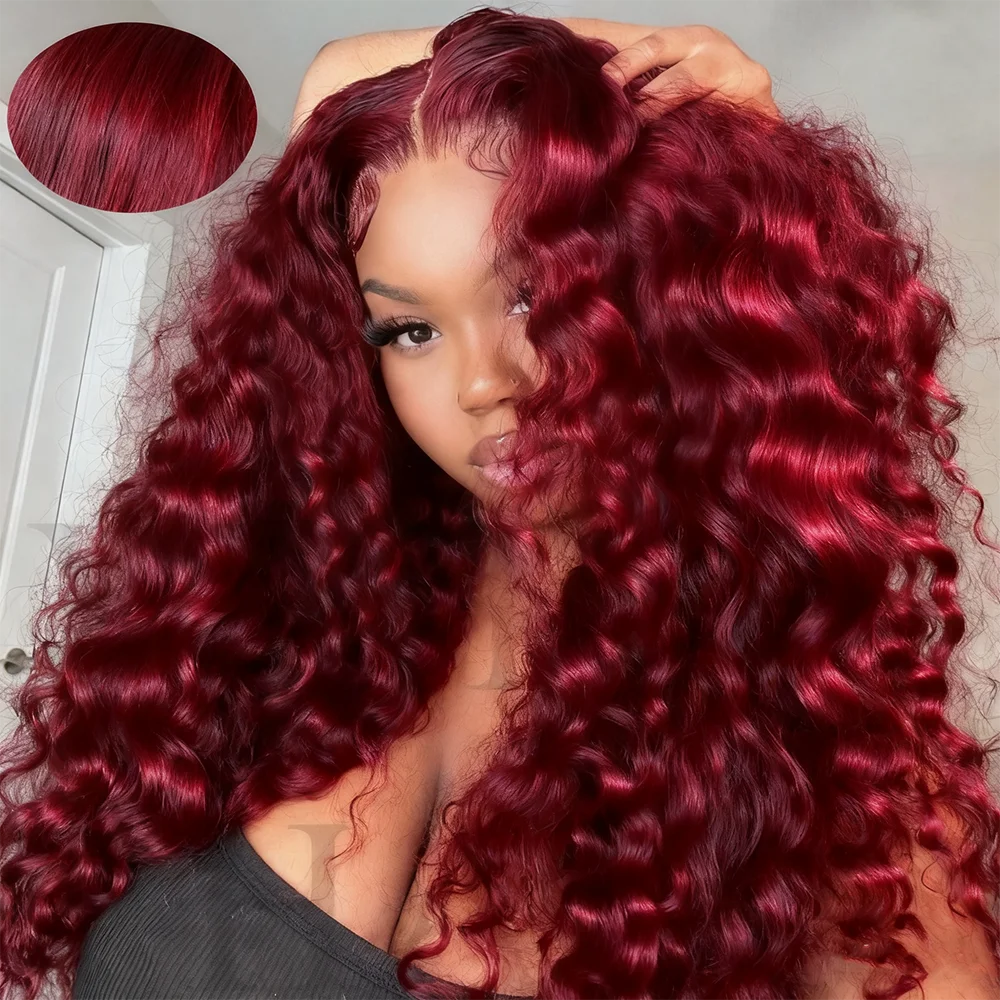 250% Density 99J Burgundy Deep Curly 13x6 HD Lace Frontal Wig | 100% Brazilian Human Hair