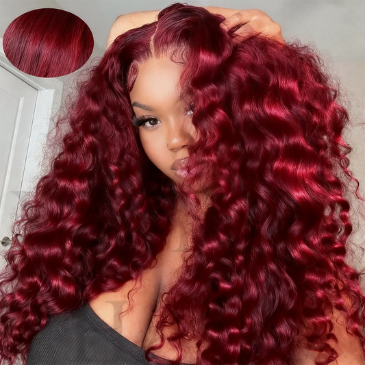 250% Density 99J Burgundy Deep Curly 13x6 HD Lace Frontal Wig | 100% Brazilian Human Hair