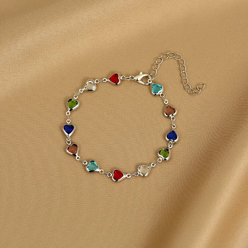Elegant Ruby Red Crystal Heart Bracelet - Radiant Zircon Chain Jewelry
