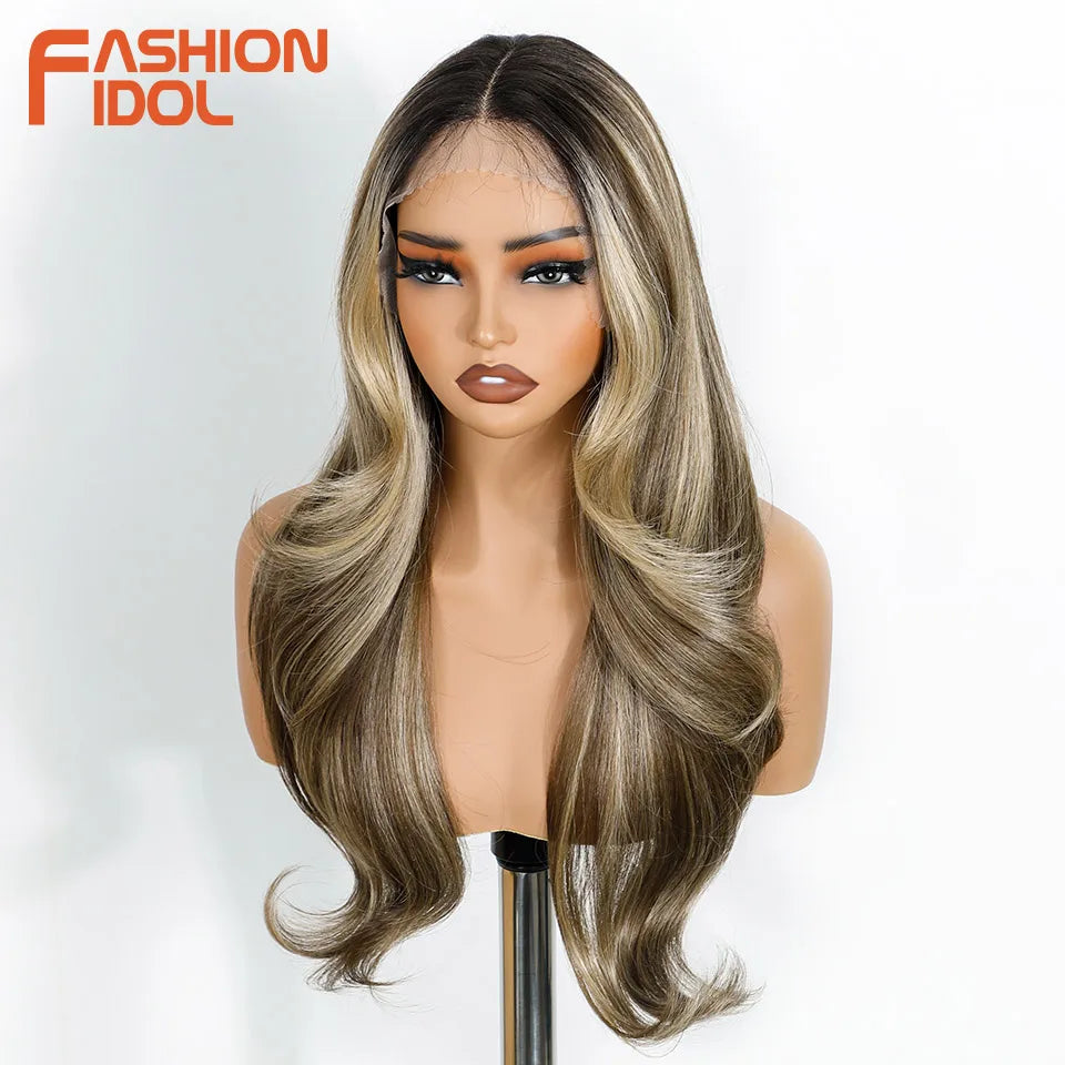 24" Loose Body Wave Lace Front Wig – Ombre Blonde & White Pre-Plucked Fashion Wig