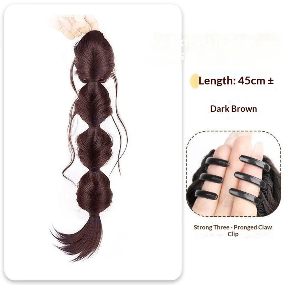 Claw Clip Fluffy Bubble Braid Ponytail – Heat Resistant Synthetic Hair Extension