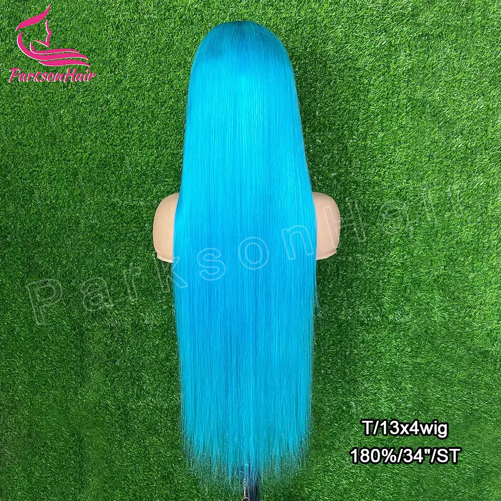 Electric Blue Straight 13x6 Transparent Lace Frontal Wig – 250% Density Brazilian Human Hair