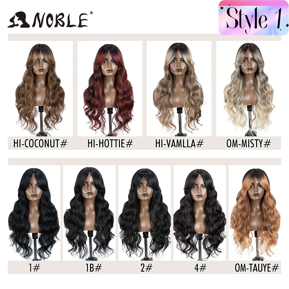 Noble 36" Synthetic Lace Front Wig – Long Body Wave with Side Part