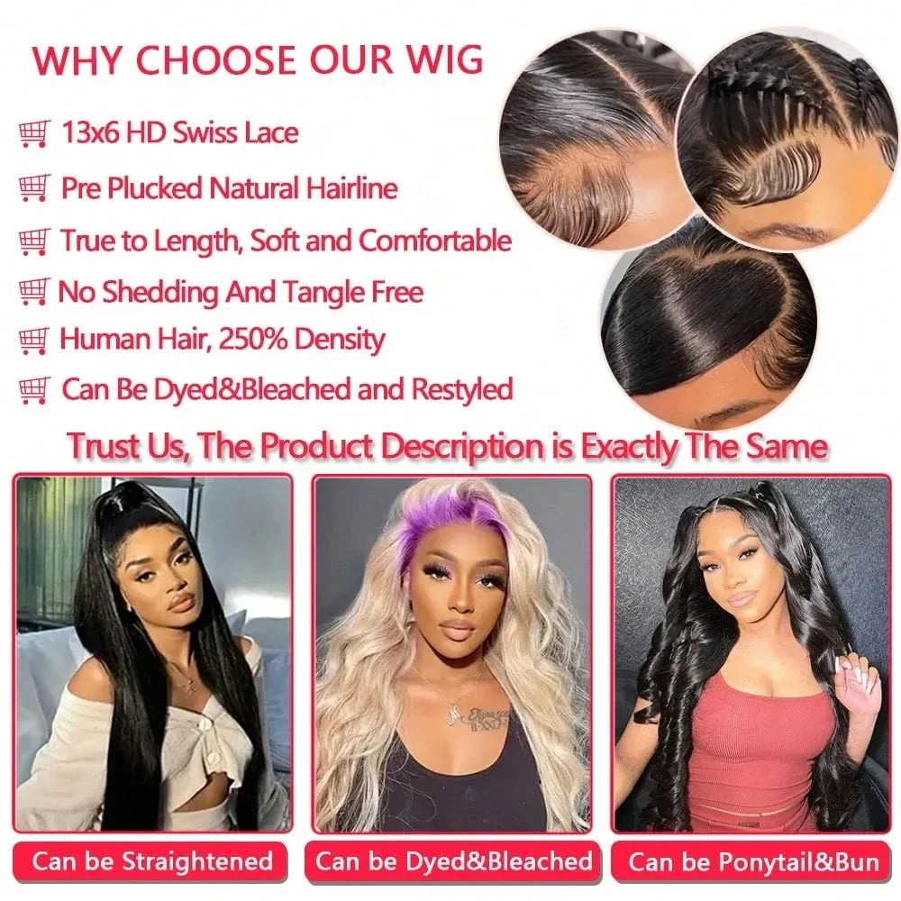 13x4 HD Transparent Lace Front Wig – Body Wave Human Hair, Pre-Plucked