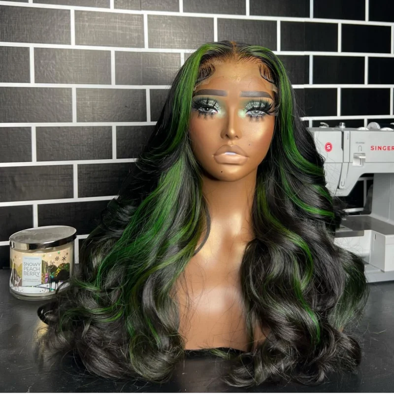 Red & Black Ombre Body Wave Synthetic Wig – 13x6 Lace Front with Blonde Highlights