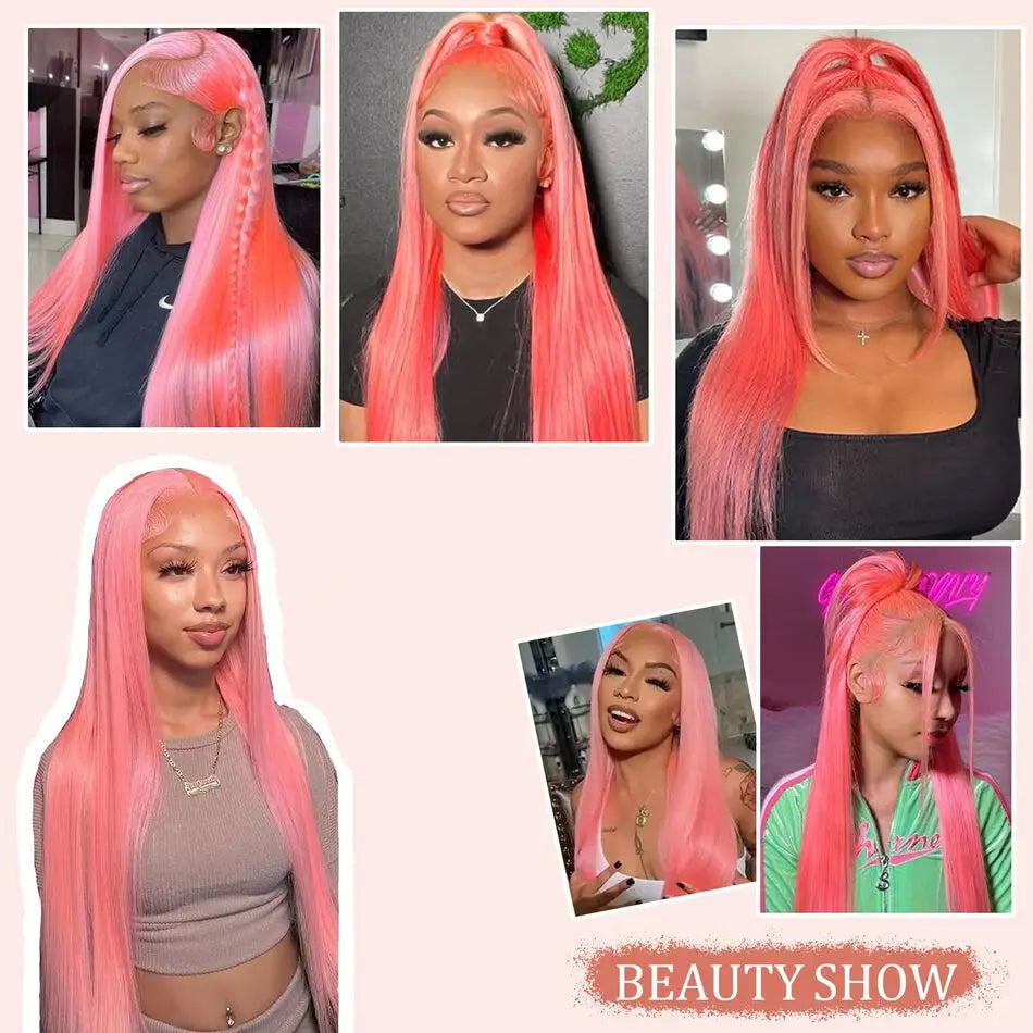 💖 30 Inch Pink Straight HD Lace Front Wig – 13x6 Human Hair Wig, Pre-Plucked Brazilian Virgin Hair, 200% Density