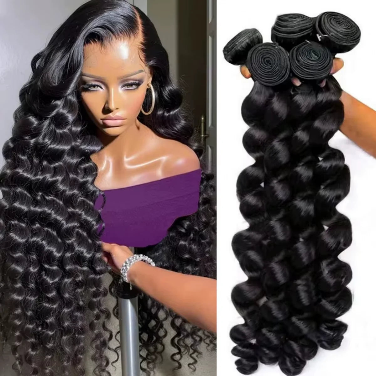 ✨ 30–40 Inch Loose Deep Wave Human Hair Bundles – Raw Virgin Brazilian Remy Hair Extensions (3–5 Bundles Set)