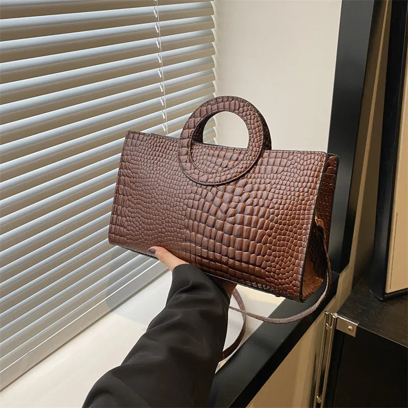 Designer Crocodile Print Square Bag - Luxury Green Leather Messenger & Crossbody Bag
