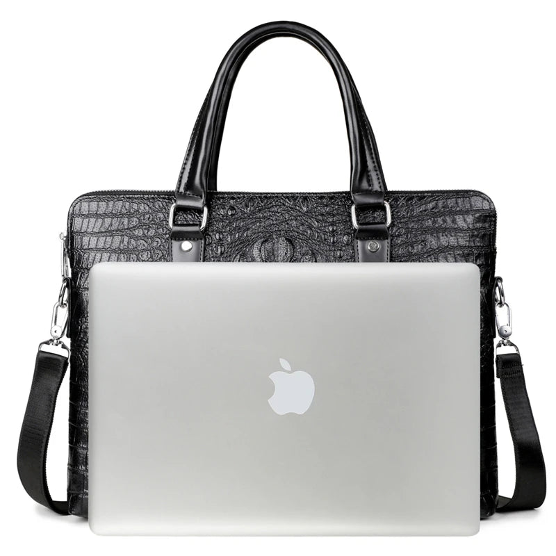 Luxury Crocodile-Embossed Leather Briefcase | Designer Laptop & Business Bag