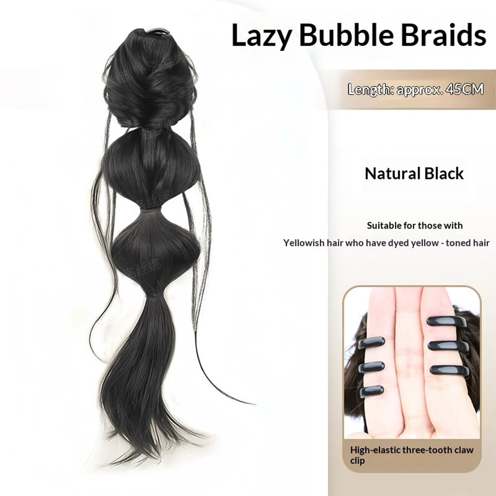 Claw Clip Fluffy Bubble Braid Ponytail – Heat Resistant Synthetic Hair Extension
