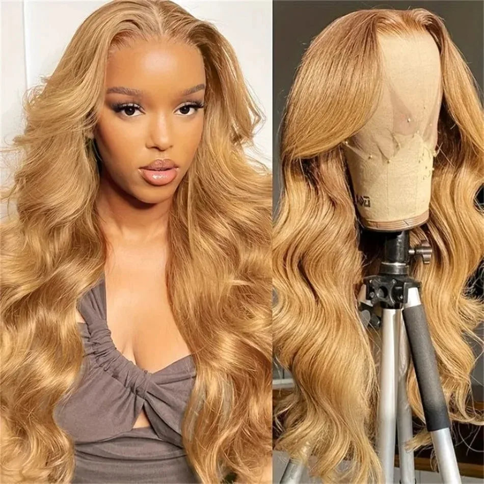 HD Transparent 13x4 Lace Frontal Wig – Ombre Blonde Body Wave (Blue Highlight)