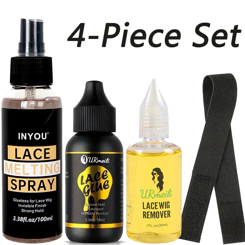 4-Piece Lace Front Wig Installation Kit – Melting Spray, Wig Adhesive, Remover & Edge Band for Secure Wig Install