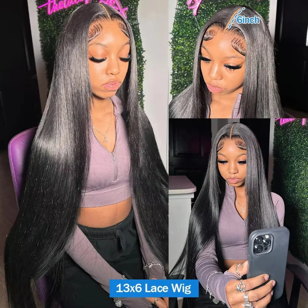 ✨Black Straight Human Hair Wig – 13x4/13x6 HD Transparent Lace Front Wig, Pre-Plucked Brazilian Hair