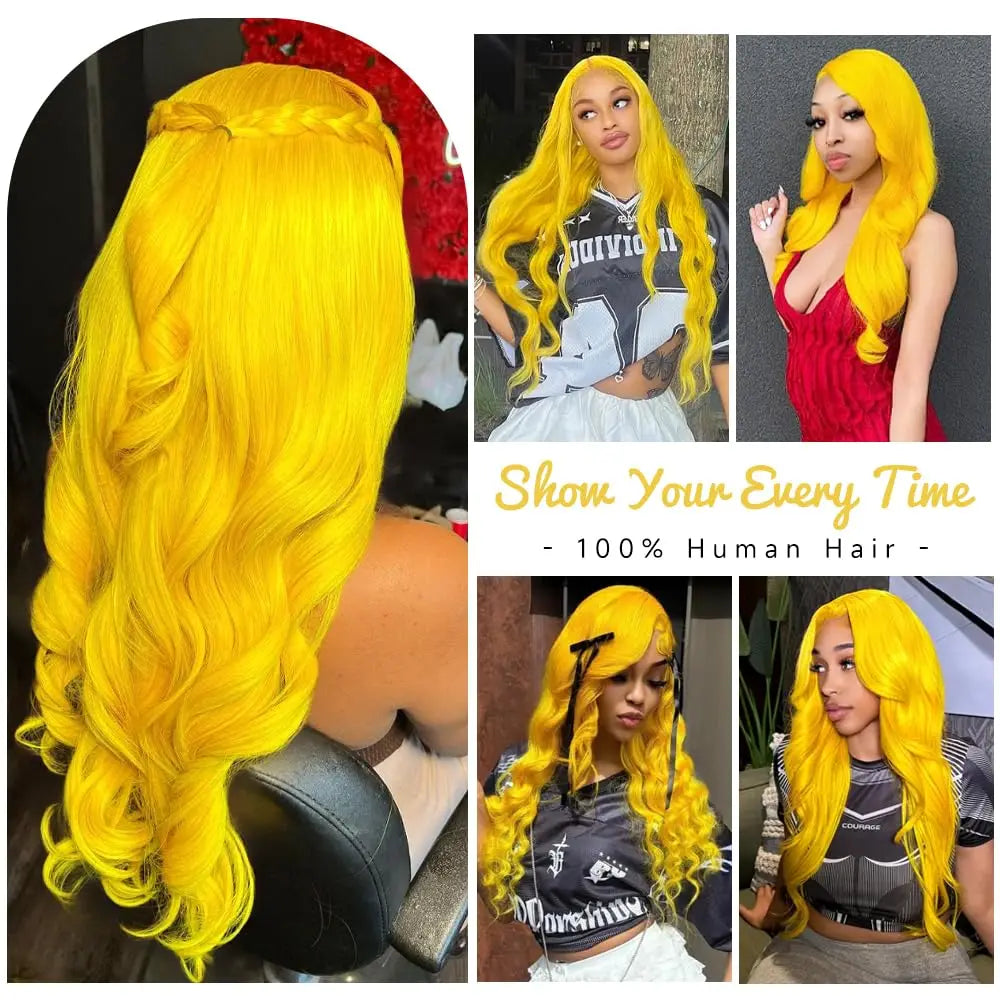 Light Yellow 613 Body Wave 13x6 HD Lace Frontal Human Hair Wig (38 Inch) - Vibrant Long Colored Collection