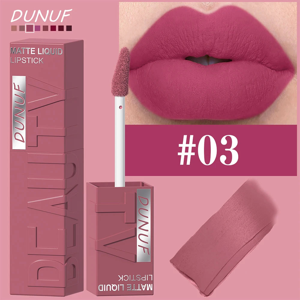 DUNUF Smooth Velvet Matte Lipstick – 3D Plumping & Waterproof