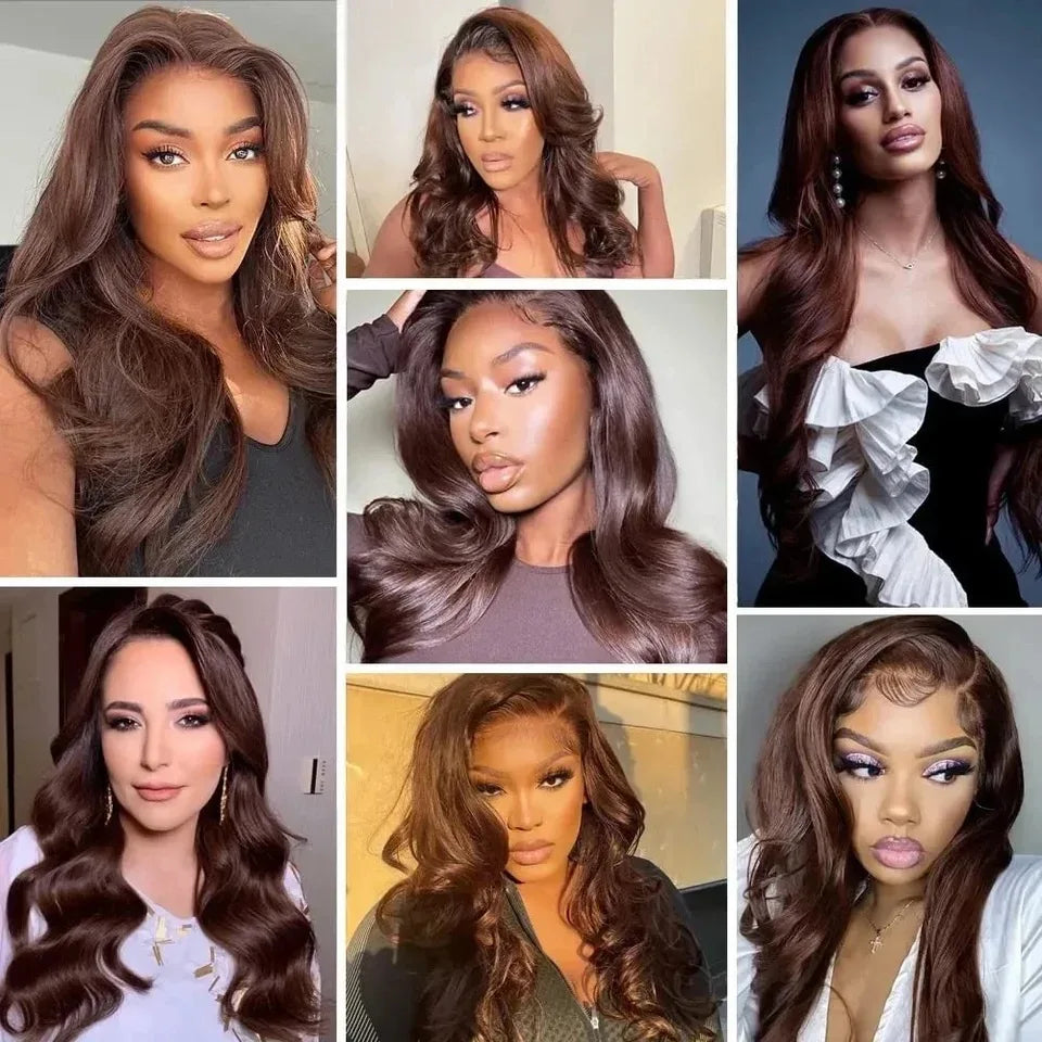 Chocolate Brown Loose Wave Lace Wig – Natural Pre-Plucked & Glueless Synthetic Wig