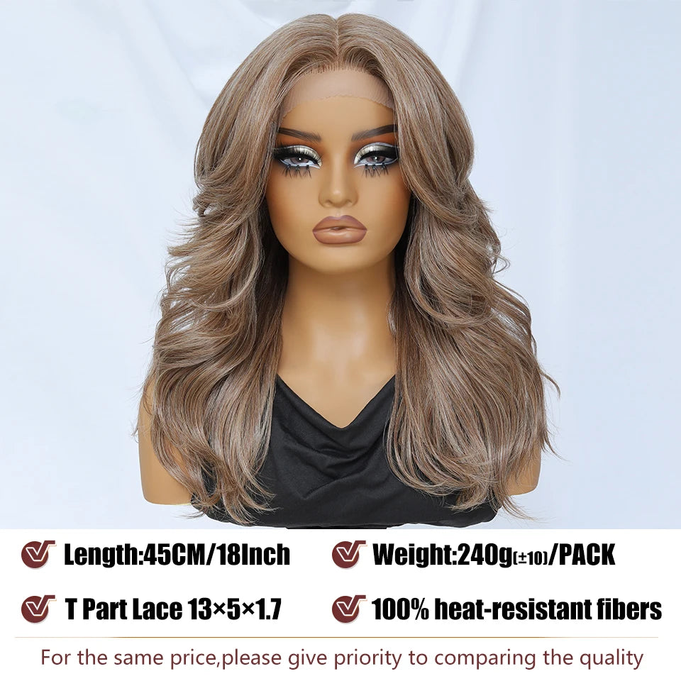 18" Body Wave T-Part Synthetic Lace Front Wig with Baby Hair – Heat Resistant