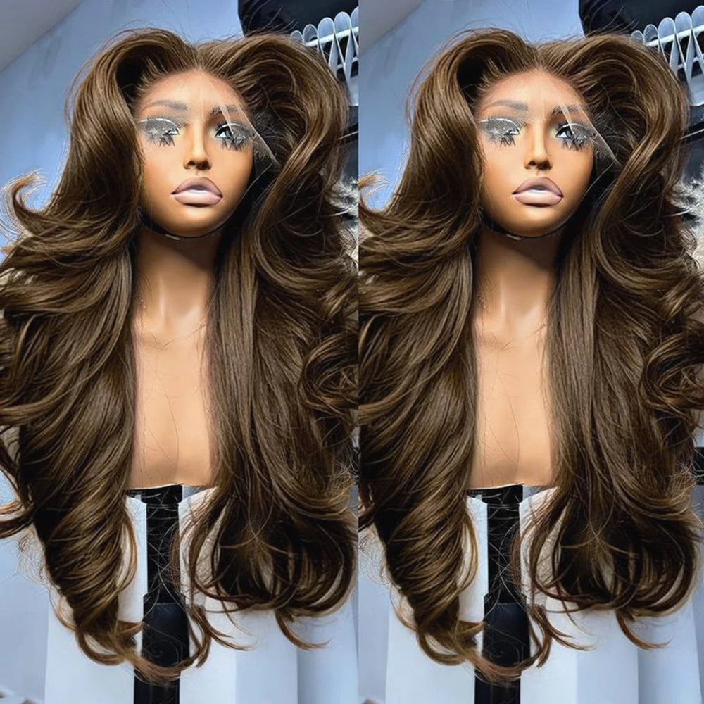 Chocolate Brown Body Wave Lace Front Wig | 13x6 Pre-Cut Glueless Wig | 200% Density Synthetic Hair