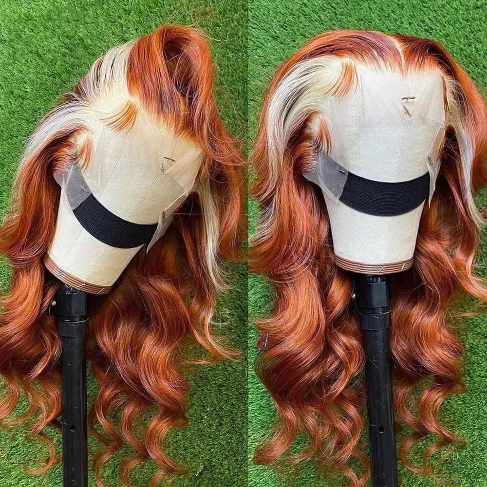 HD Transparent 13x4 Lace Frontal Wig – Ombre Blonde Body Wave (Blue Highlight)