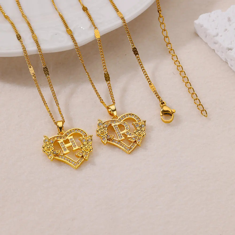 Custom Heart Initial Pendant Necklace – Gold Tarnish-Free Stainless Steel