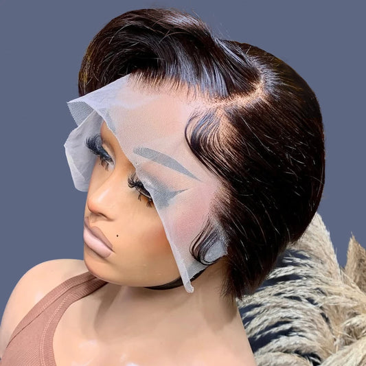 13x4 HD Transparent Lace Front Pixie Cut Wig – 200% Density Short Straight Brazilian Human Hair Wig