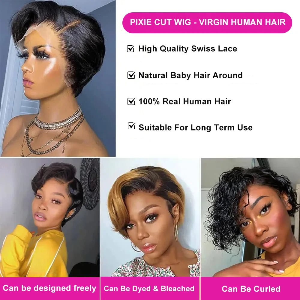 13x4 HD Transparent Lace Front Pixie Cut Wig – 200% Density Short Straight Brazilian Human Hair Wig