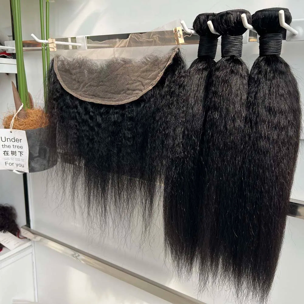 Kinky Straight Raw Virgin Hair Bundles with HD Lace Closure/Frontal Set