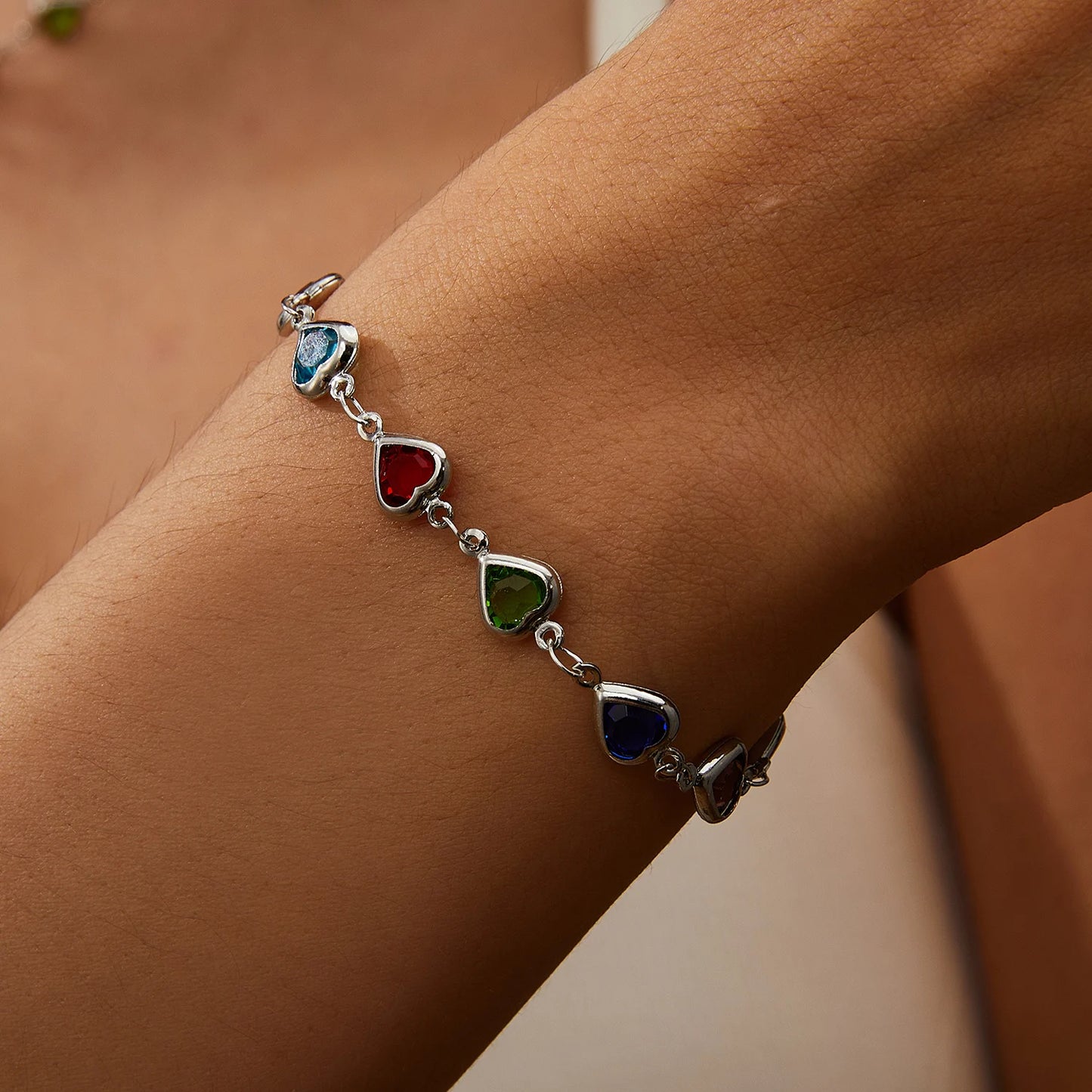 Elegant Ruby Red Crystal Heart Bracelet - Radiant Zircon Chain Jewelry