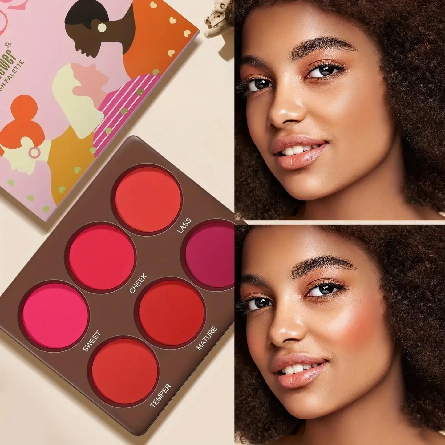 6-Color Matte Blush Palette - Waterproof & Long-Lasting Face Makeup - Natural Finish, Medium Buildable Coverage