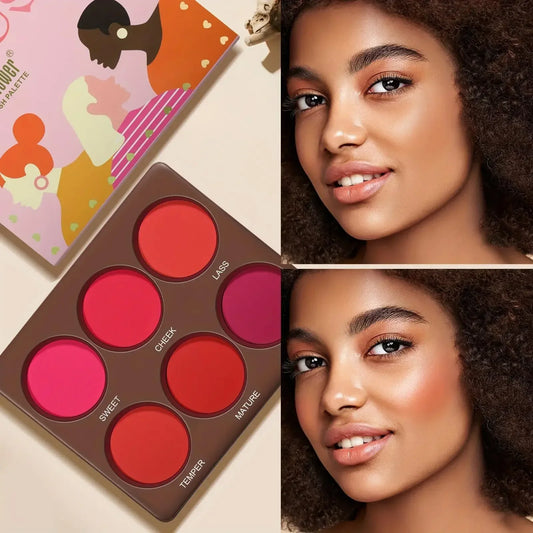 6-Color Matte Blush Palette - Waterproof & Long-Lasting Face Makeup - Natural Finish, Medium Buildable Coverage