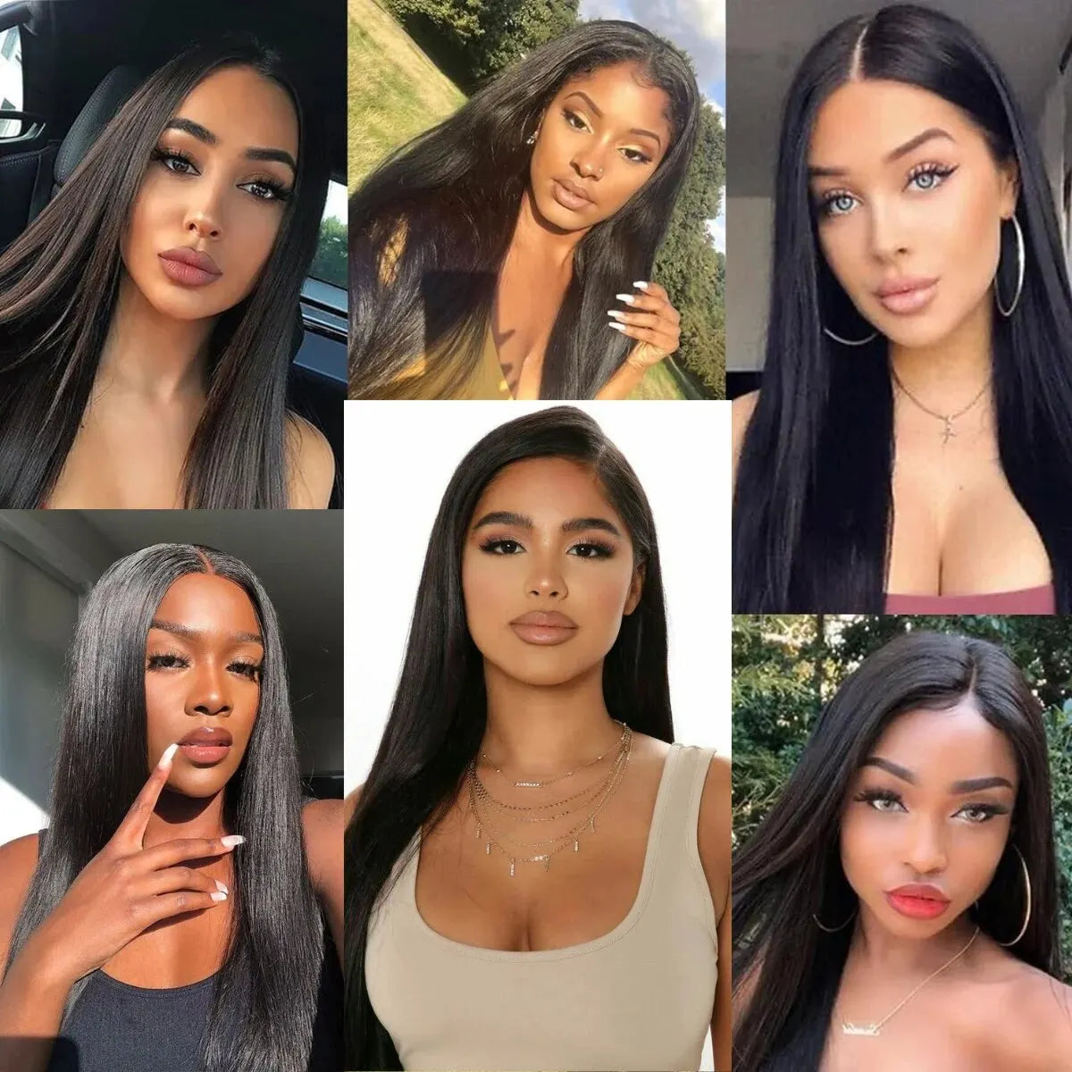 Long Straight Synthetic Lace Frontal Wig - 24” HD Lace, Heat Resistant Fiber, Natural Black