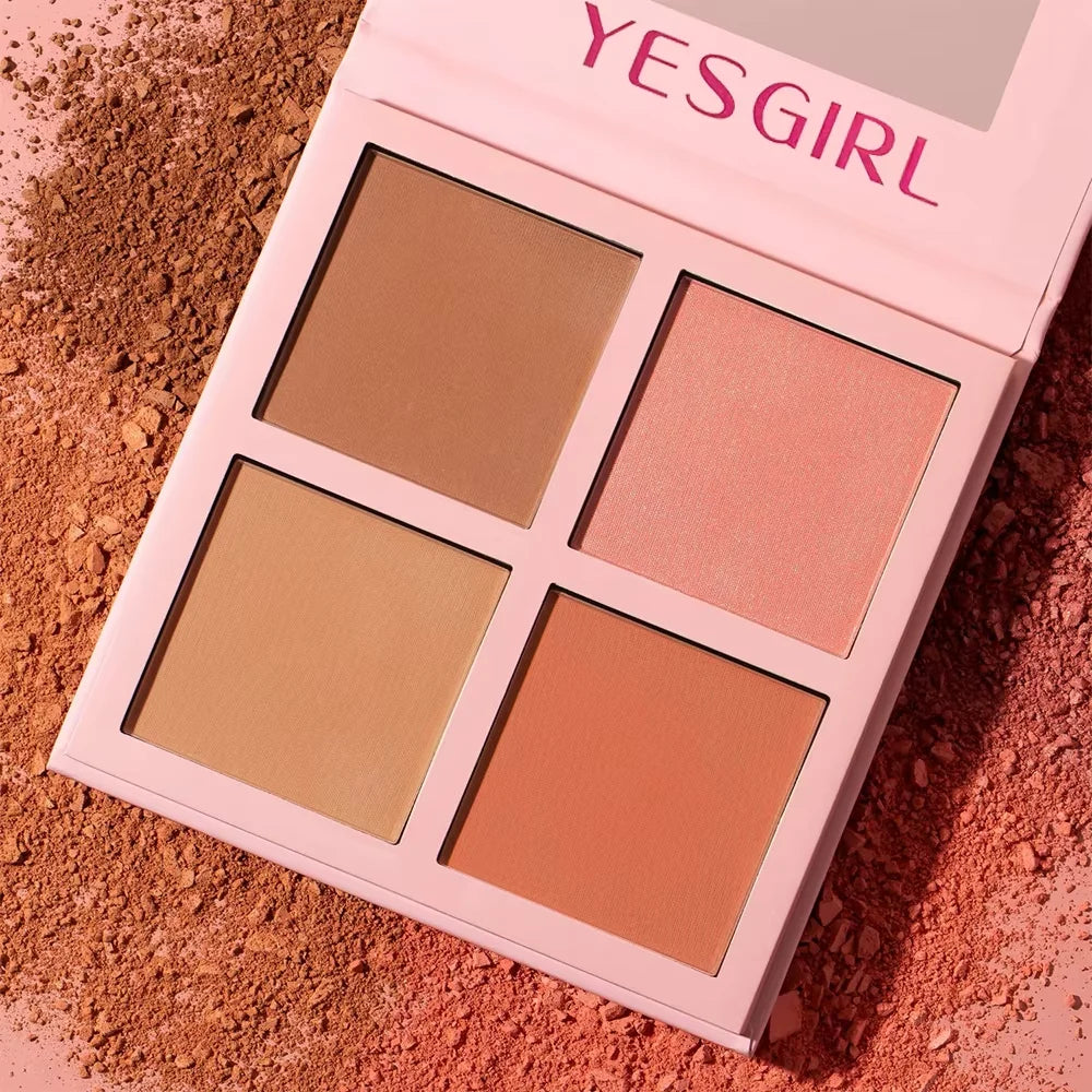 Soft Fog Matte Powder Blush Palette | Low-Saturation 4-Color Blusher for a Radiant Finish