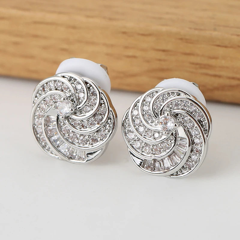 Gold Sunflower Zircon Clip-On Earrings for Women – Non-Piercing Rotating Floral Luxury Jewelry