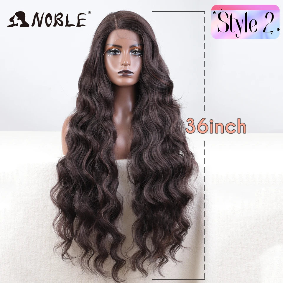 Noble 36" Synthetic Lace Front Wig – Long Body Wave with Side Part