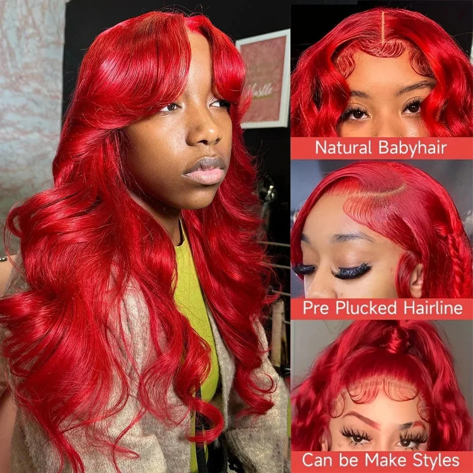 Vibrant Red Body Wave – 13x6 HD Lace Frontal Human Hair Wig