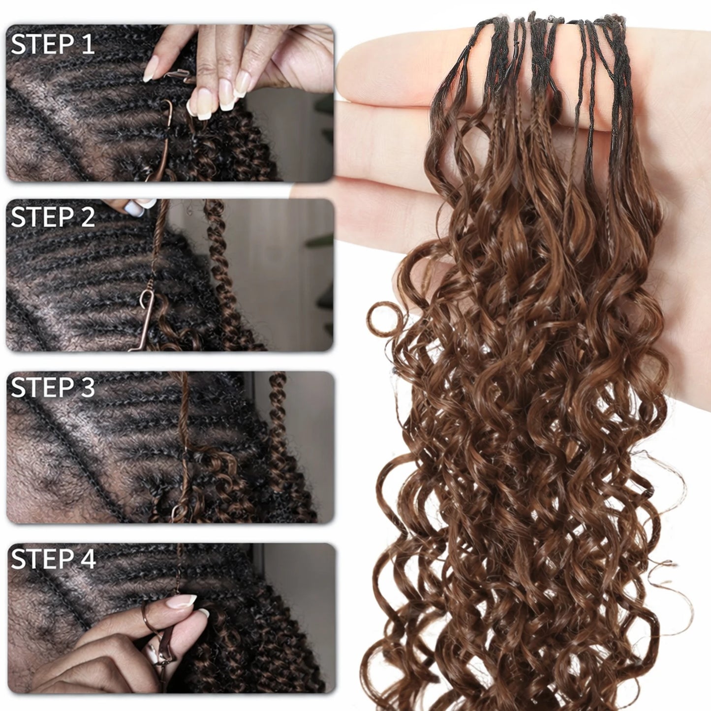 Burmese Water Wave Human Hair for Braiding - Brown Pre-Separated Deep Curly Hair for Invisible Boho Braids